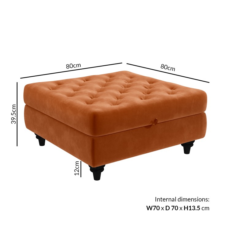 Orange Ottoman Storage Footstool - Buttoned - Inez