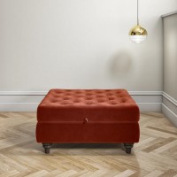 GRADE A2 - Burnt Orange Ottoman Storage Footstool - Buttoned - Inez