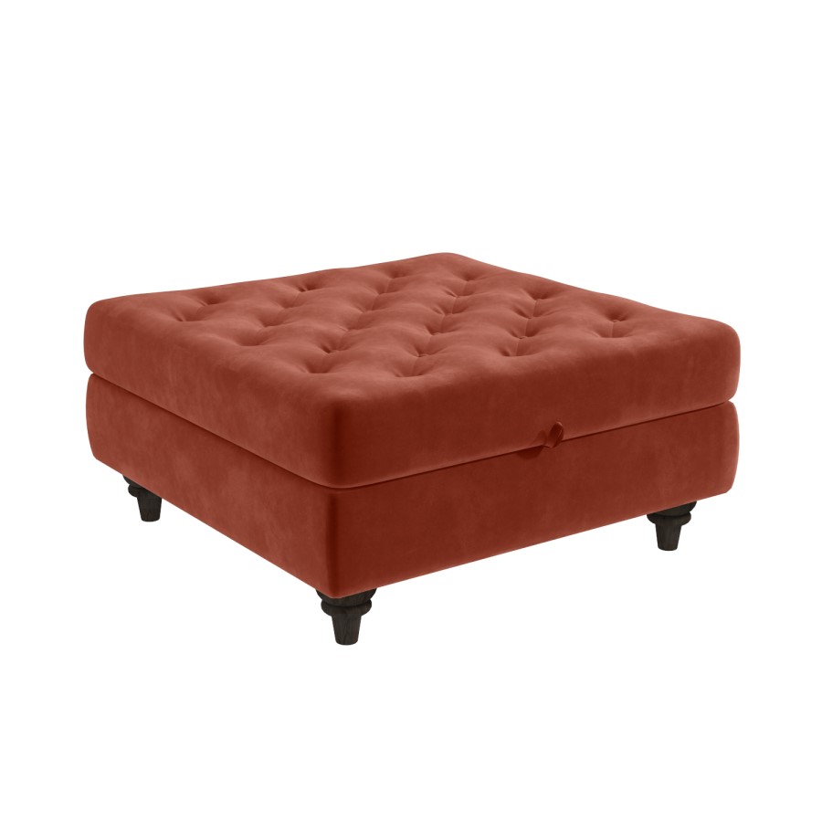 GRADE A2 - Burnt Orange Ottoman Storage Footstool - Buttoned - Inez