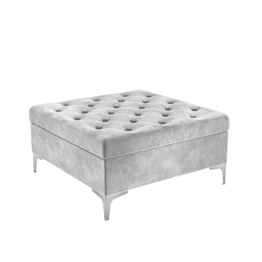 GRADE A2 - Light Grey Velvet Footstool with Ottoman Storage - Inez