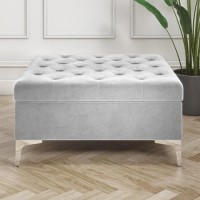 GRADE A2 - Light Grey Velvet Footstool with Ottoman Storage - Inez