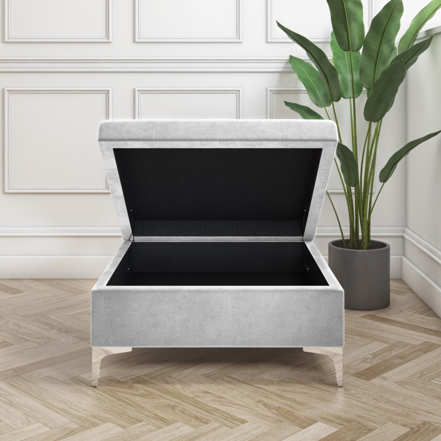 GRADE A2 - Light Grey Velvet Footstool with Ottoman Storage - Inez
