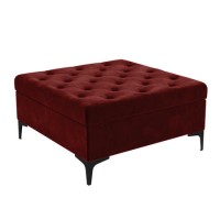 GRADE A2 - Dark Red Velvet Footstool with Ottoman Storage - Inez