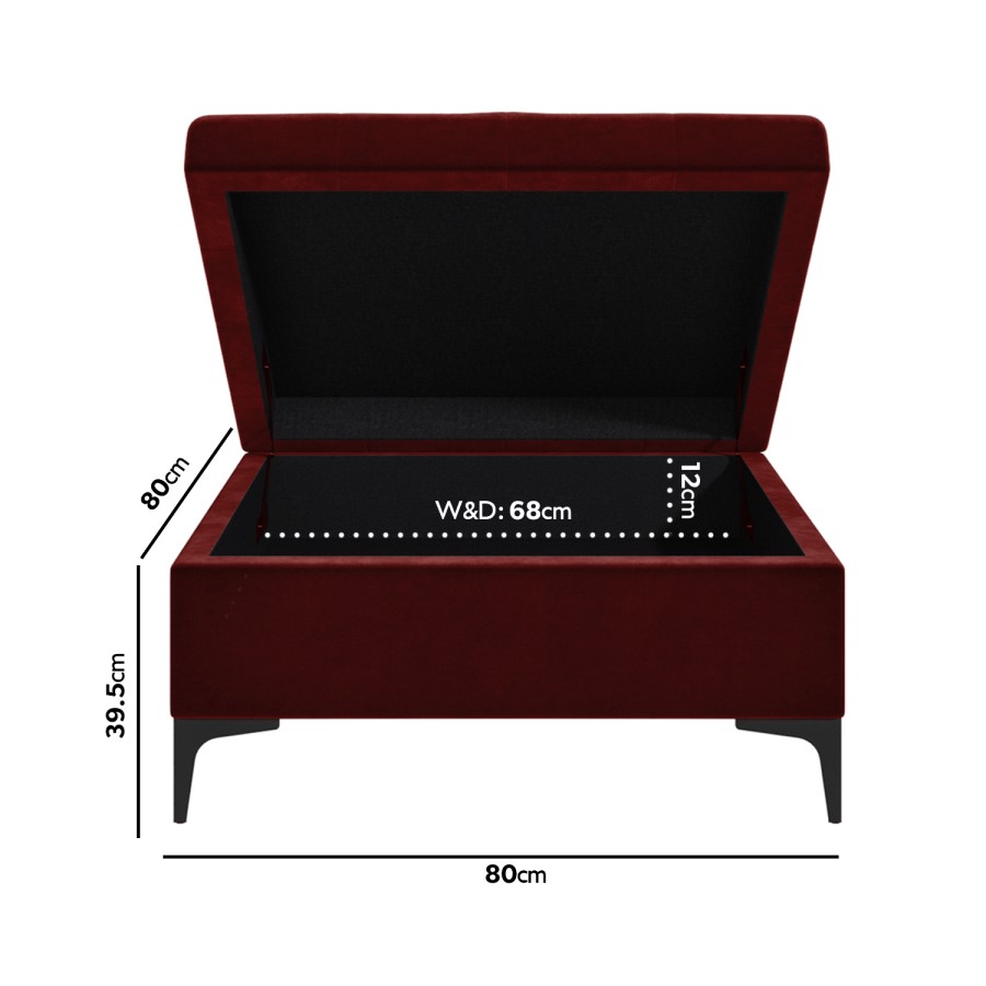 Dark Red Velvet Footstool with Ottoman Storage - Inez