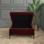 GRADE A2 - Dark Red Velvet Footstool with Ottoman Storage - Inez