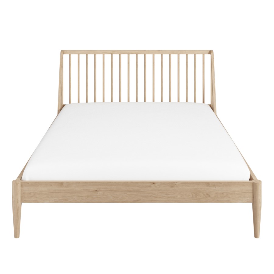 Wooden Spindle Mid Century Double Bed Frame - Saskia