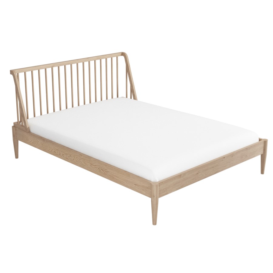 Wooden Spindle Mid Century Double Bed Frame - Saskia