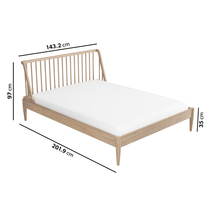 Wooden Spindle Mid Century Double Bed Frame - Saskia