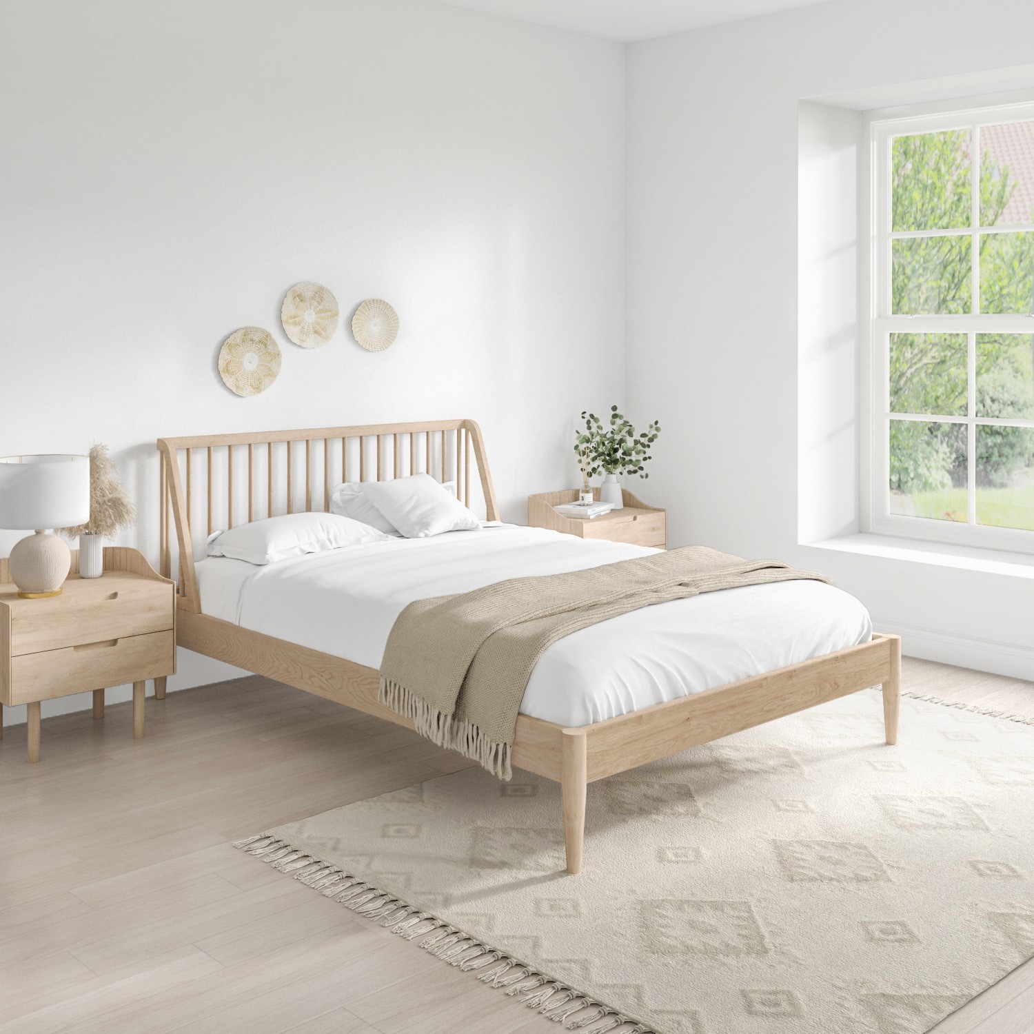 Photo of Wooden spindle mid century king size bed frame - saskia