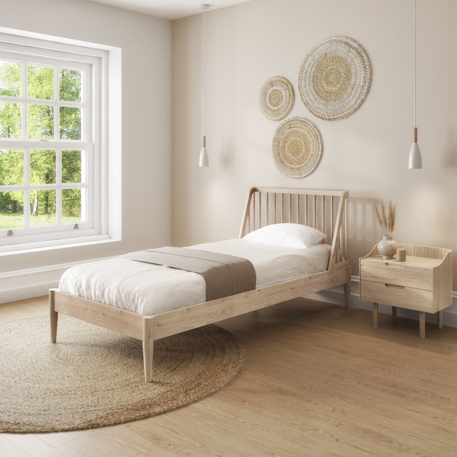GRADE A2 - Wooden Spindle Mid Century Single Bed Frame - Saskia ...