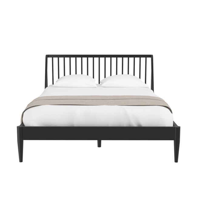 Black Wooden Spindle Mid Century Double Bed Frame - Saskia