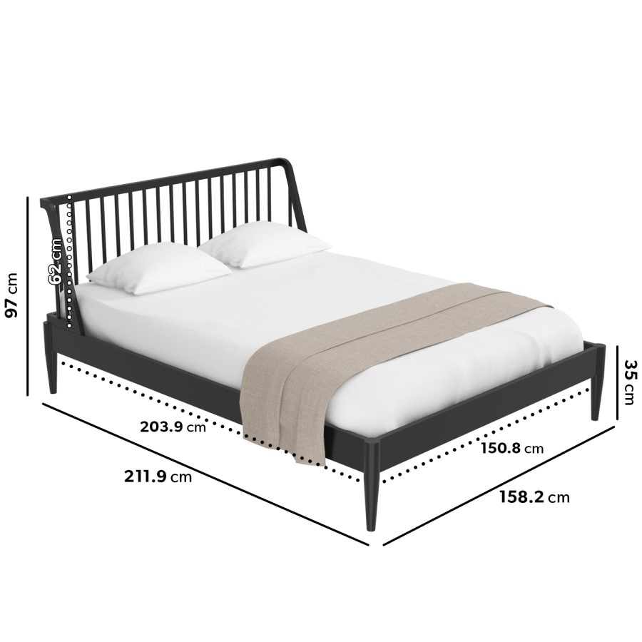 Black Wooden Spindle Mid Century King Size Bed Frame - Saskia