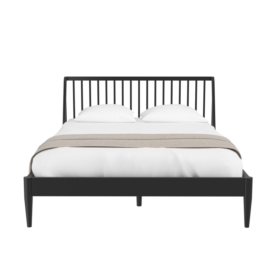Black Wooden Spindle Mid Century King Size Bed Frame - Saskia