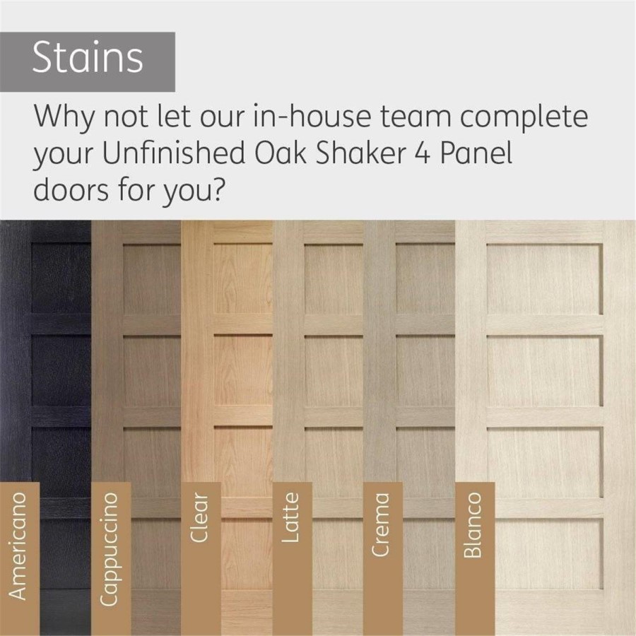 Internal Oak 4-Panel Shaker FD30 Fire Door - Unfinished - 2040 x 926 x 44mm - XL Joinery