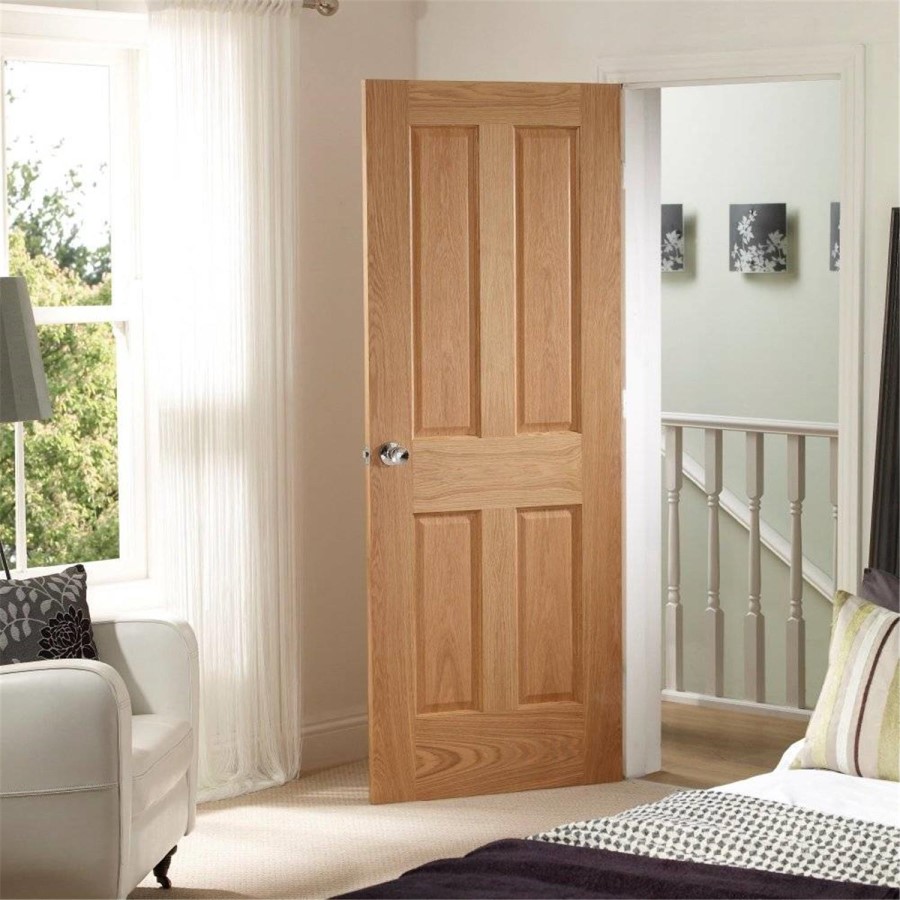 Internal Oak Victorian 4 Panel Fire Door - Unfinished, 1981 x 762 x 44 mm