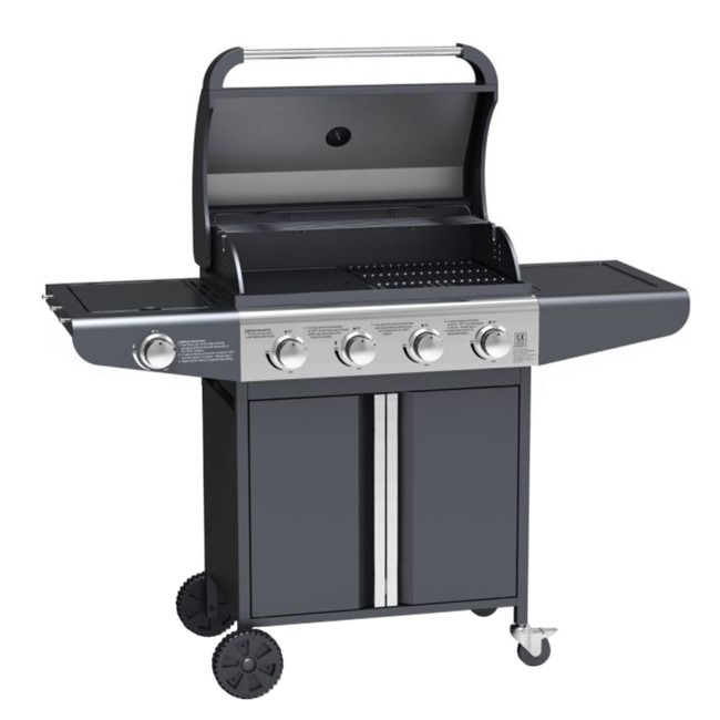 Boss Grill Kentucky Premium - 4 Burner Gas BBQ Grill with Side Burner - Black