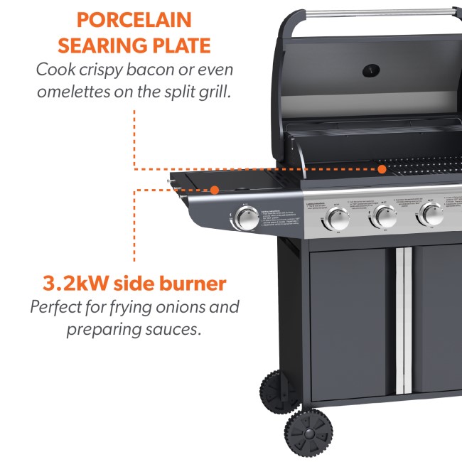 Boss Grill Kentucky Premium - 4 Burner Gas BBQ Grill with Side Burner - Black