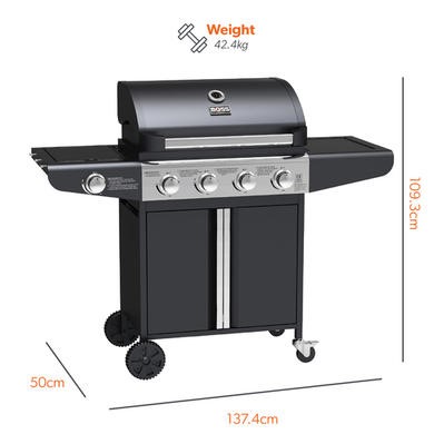 premium 4 burner gas bbq with side burner
