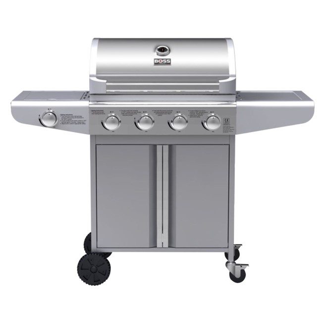 Boss Grill Kentucky Premium - 4 Burner Gas BBQ Grill with Side Burner - Stainless Steel