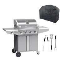 Boss Grill Kentucky Premium - 4 Burner Gas BBQ Grill with Side Burner - Stainless Steel