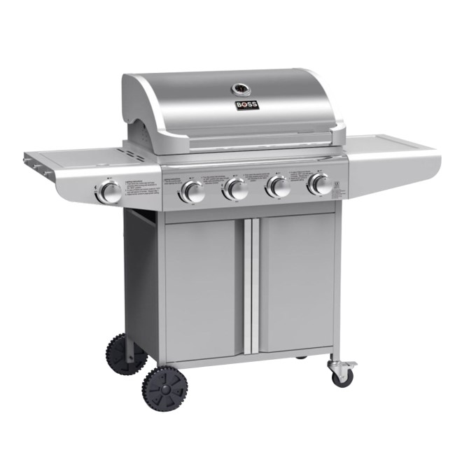 Boss Grill Kentucky Premium - 4 Burner Gas BBQ Grill with Side Burner - Stainless Steel