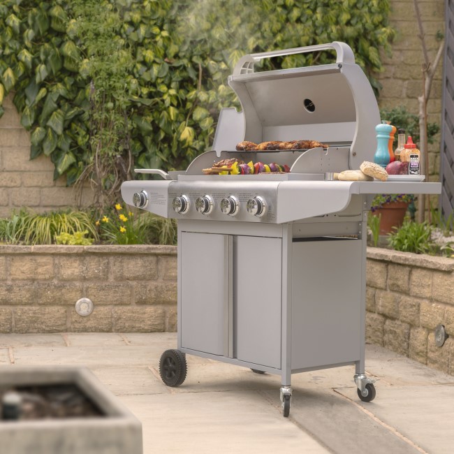 Boss Grill Kentucky Premium - 4 Burner Gas BBQ Grill with Side Burner - Stainless Steel