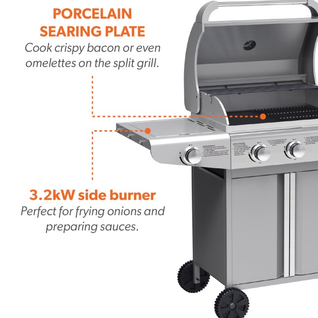 Boss Grill Kentucky Premium - 4 Burner Gas BBQ Grill with Side Burner - Stainless Steel