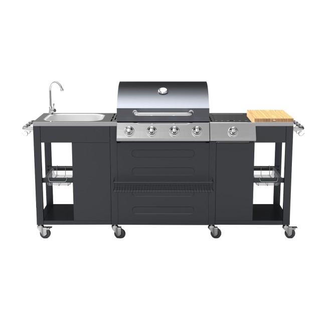 Boss Grill Texas Outdoor Kitchen - 4 Burner Gas BBQ Grill with Side Burner - Black