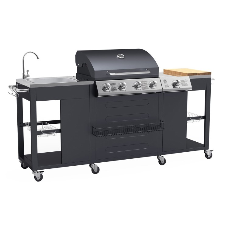 Boss Grill Texas Outdoor Kitchen - 4 Burner Gas BBQ Grill with Side Burner - Black