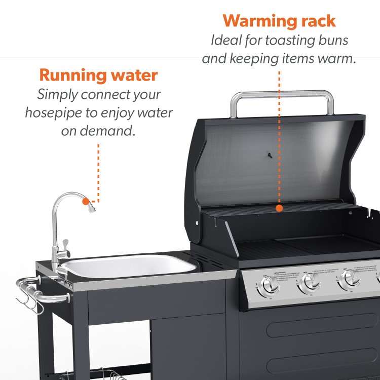 Boss Grill Texas Outdoor Kitchen - 4 Burner Gas BBQ Grill with Side Burner - Black