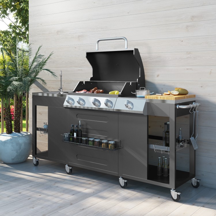 Boss Grill Texas Outdoor Kitchen - 4 Burner Gas BBQ Grill with Side Burner - Black