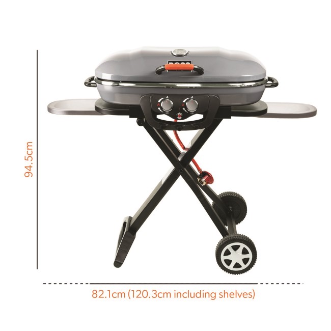 Boss Grill Deluxe Portable - 2 Burner Gas BBQ Grill with Trolley - Grey