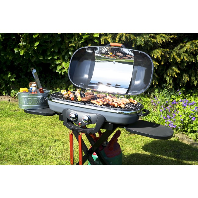 Boss Grill Deluxe Portable - 2 Burner Gas BBQ Grill with Trolley - Grey