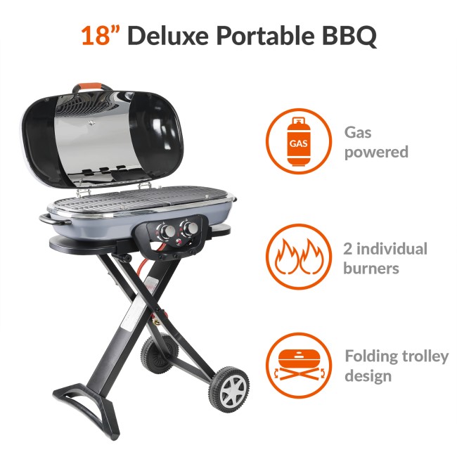 Boss Grill Deluxe Portable - 2 Burner Gas BBQ Grill with Trolley - Grey