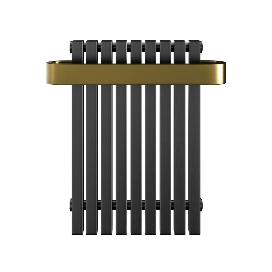 Gunmetal Single Panel Radiator with Brass Towel Bar 600 x 600mm - Iraya