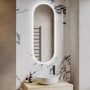 Single Door Oval Recessed Chrome Heated Bathroom Mirror Cabinet with Lights 1150 x 450mm- Irena