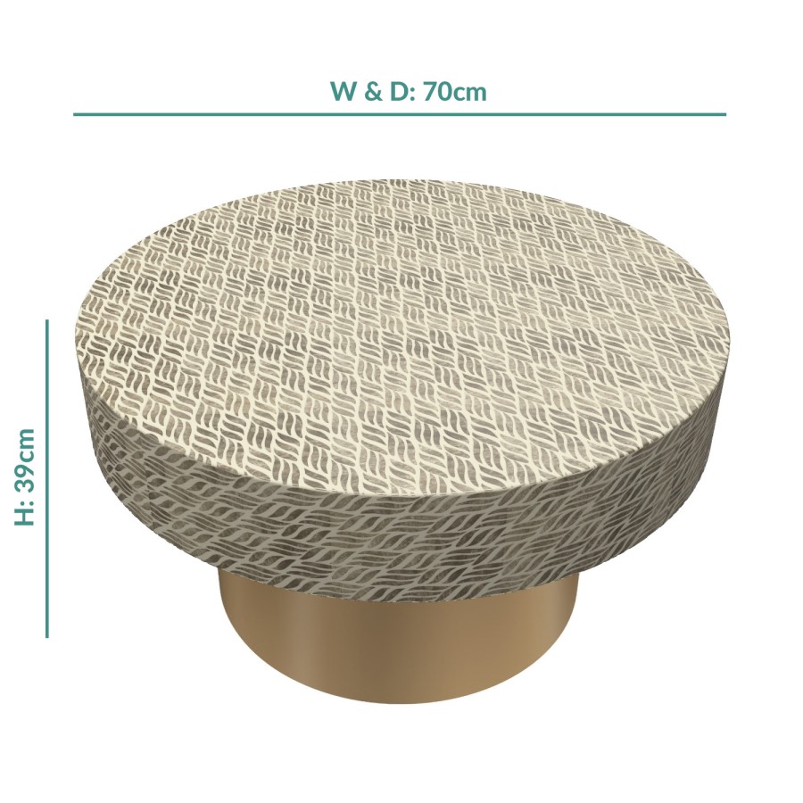 Gold & White Round Patterned Coffee Table - Iris