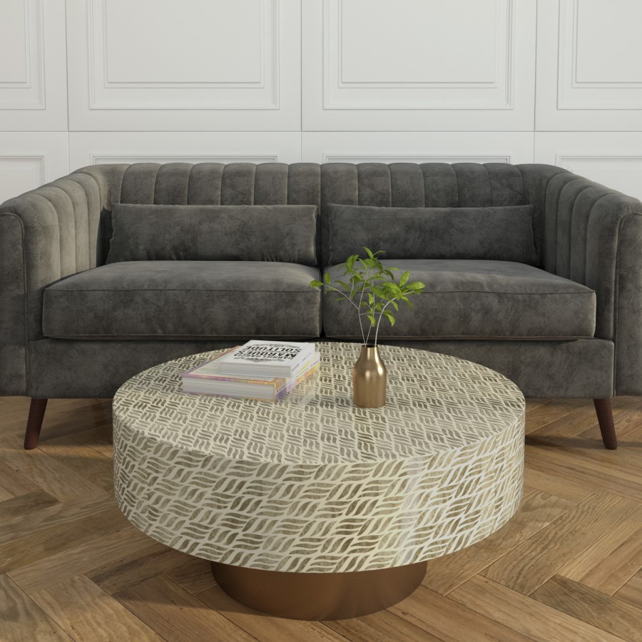Gold & White Round Patterned Coffee Table - Iris