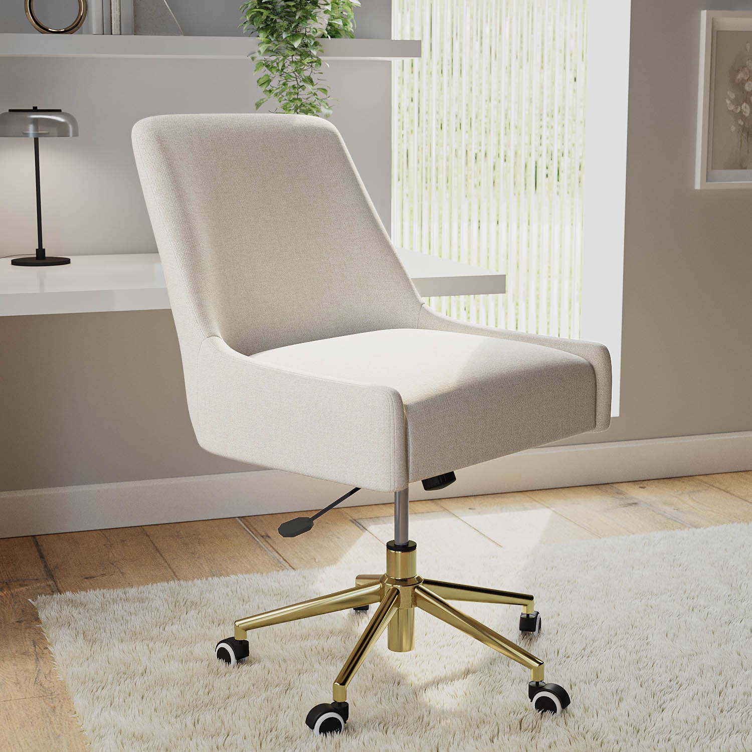 Cream Fabric Swivel Armless Office Chair - Iris - Furniture123