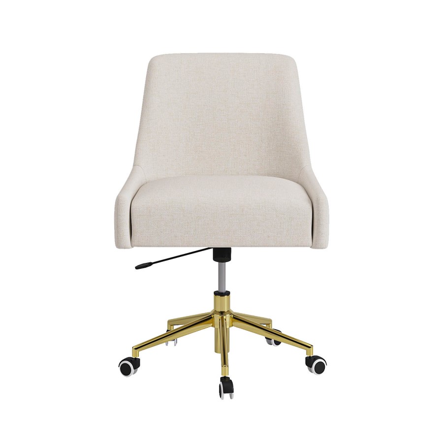 Cream Fabric Swivel Armless Office Chair - Iris