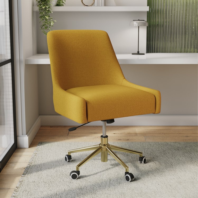 ONLY OPENED - Mustard Fabric Swivel Armless Office Chair - Iris