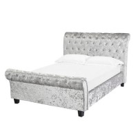 Isabella Crushed Velvet Roll Top Kingsize Bed Frame in Silver