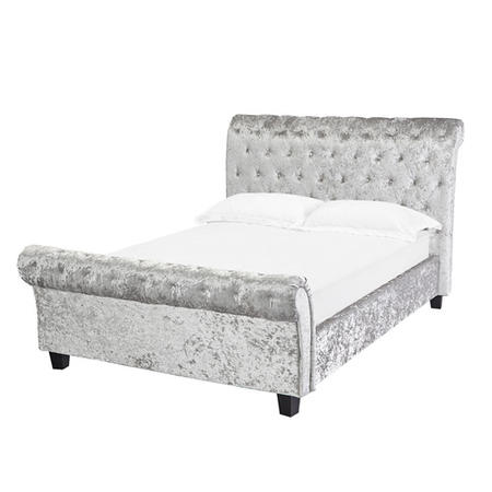 Isabella Crushed Velvet Roll Top Kingsize Bed Frame in Silver