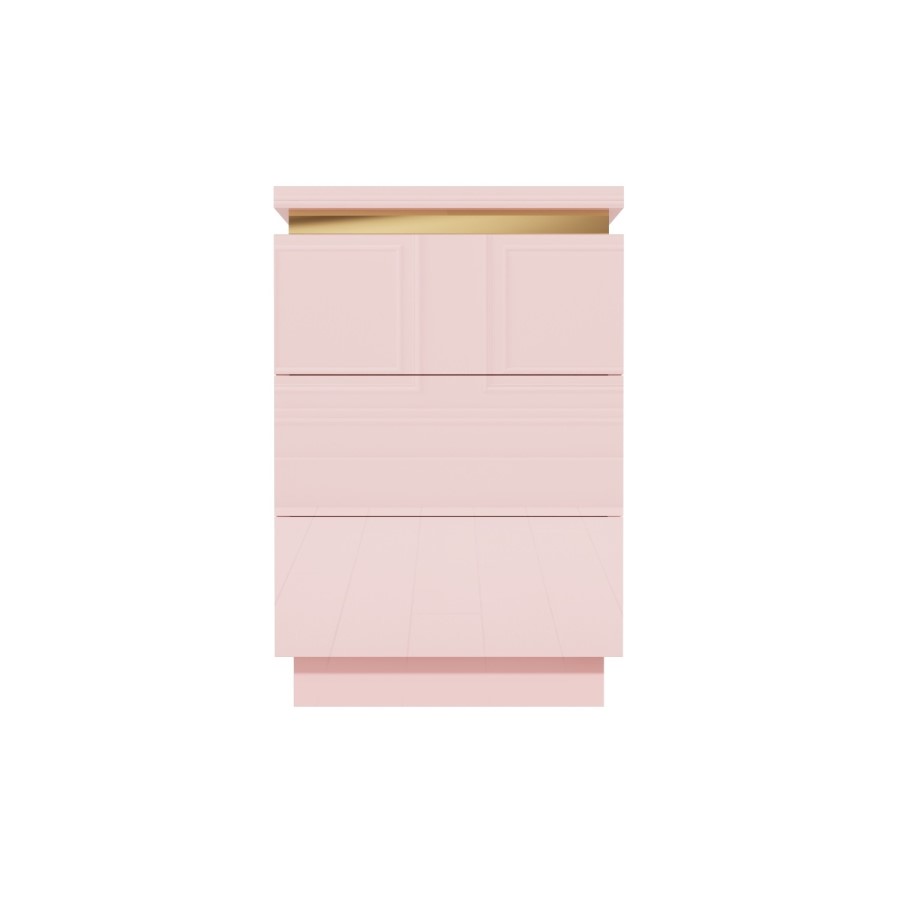 GRADE A1 - Isabella Pink Gloss 3 Drawer Bedside Table with Gold Trim