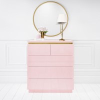 Pink High Gloss Chest of 5 Drawers with Metallic Trim - Isabella