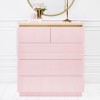 Pink High Gloss Chest of 5 Drawers with Metallic Trim - Isabella