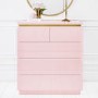 Pink High Gloss Chest of 5 Drawers with Metallic Trim - Isabella