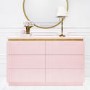 Pink High Gloss Wide Chest of Drawers with a Gold Trim - Isabella 