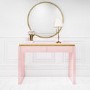 Pink High Gloss Dressing Table with 2 Drawers and Metallic Trim - Isabella