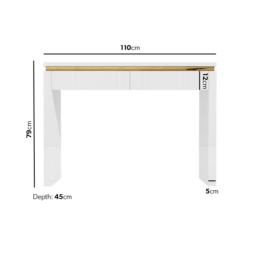 GRADE A1 - Isabella White Gloss 2 Drawer Dressing Table with Gold Trim